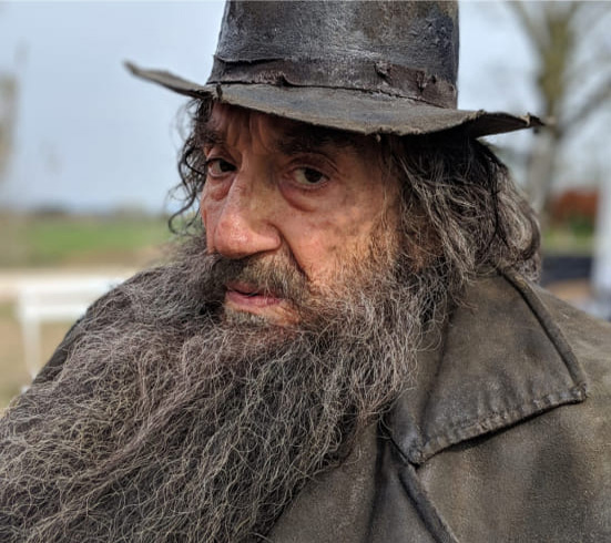 special effects make-up of wounds and hair for the character Mangiafuoco in the film 'Pinocchio' directed by Matteo Garrone